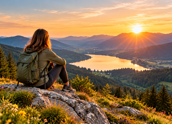 Wanderin im goldenen Abendlicht
